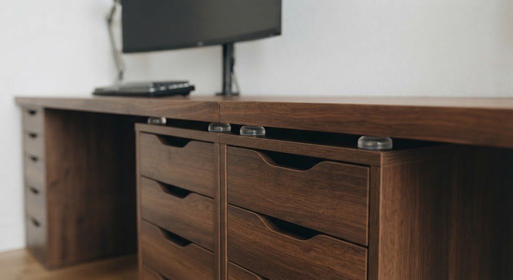 IKEA Alex drawers with Karlby countertop, rubber bumpers visible between units