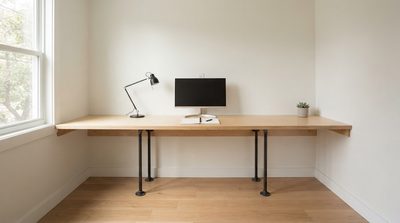 Building a Wall-to-Wall Desk from Plywood and Steel Pipe — Full Materials List and Cut Sheet