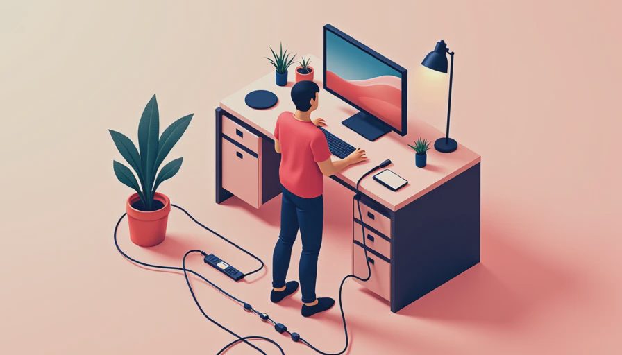 Illustration for cable management desk